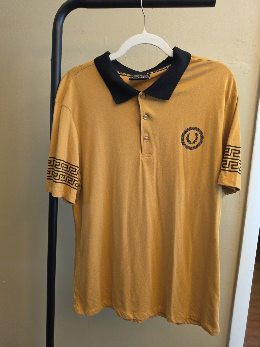 Men's Mustard Polo Shirt with Black Collar Size L